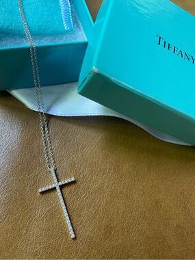 Tiffany Metro Diamonds 18k White Gold Cross Pendant on 16” Tiffany Chain